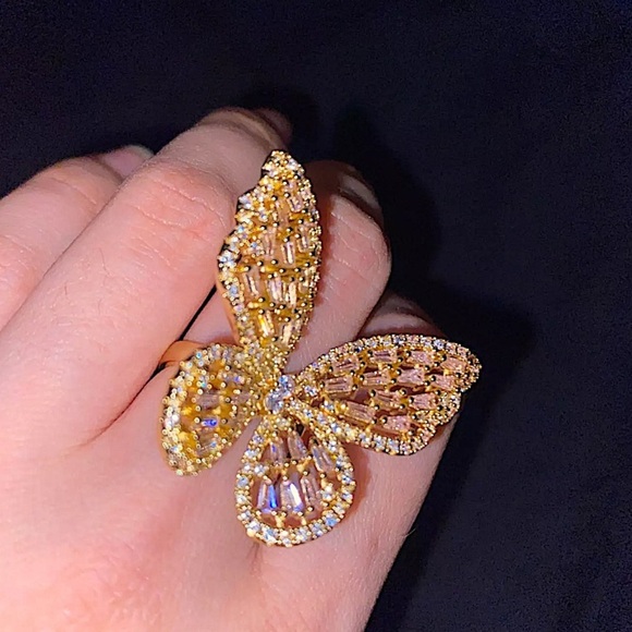 GOLD RESIZABLE BUTTERFLY ZIRCON RING - Picture 6 of 11